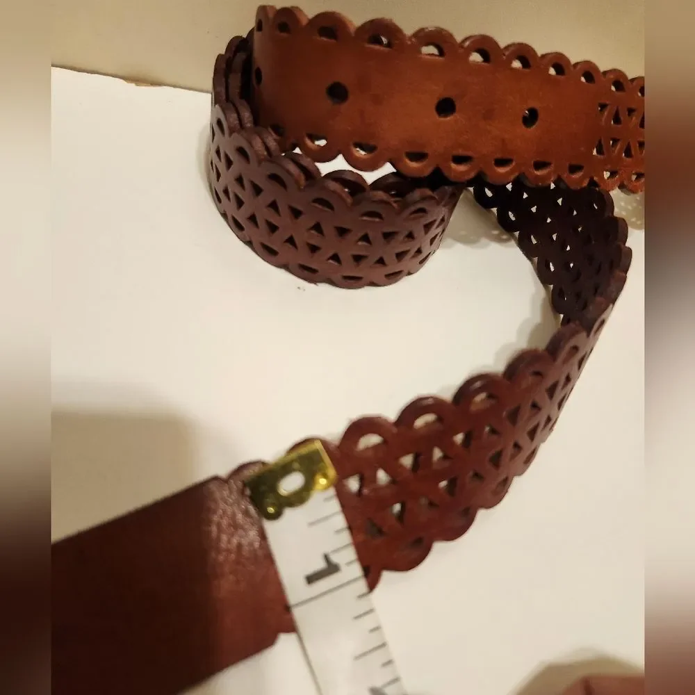 New Lucky Brand Brown Leather Open-weave Belt Sz.S (Adjustable to 38